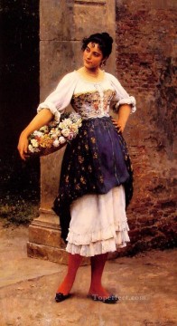  Lady Painting - Venetian flower seller lady Eugene de Blaas